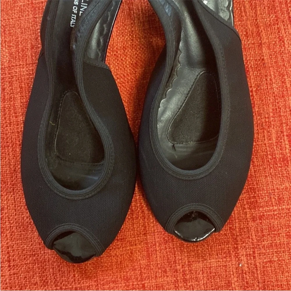 Couture Donald J Pilner Black Slingback Wedge Peeptoe Shoes